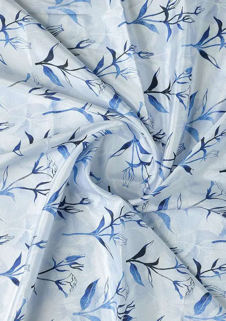 Light Blue Crepe Leaf Printed Fusion Set for Diwali and Festive Wear - Indya
