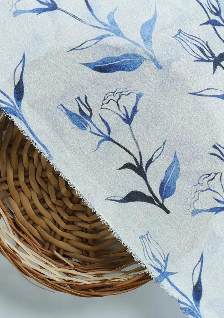 Light Blue Crepe Leaf Printed Fusion Set - Indya