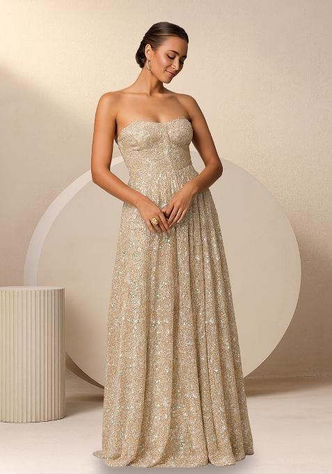 Pastel Yellow Embroidered Net Gown