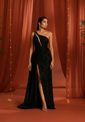 Black Handwork Embroidery Net Gown