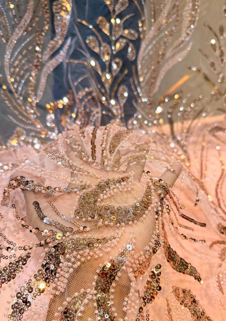 Pink Handwork Embroidery Net Gown - Indya