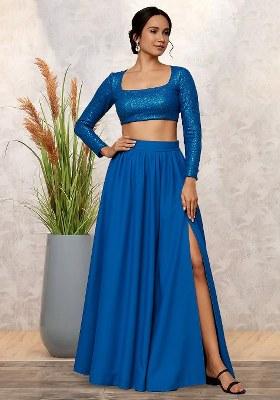 Blue Sequins Embroidery Net Skirt Set