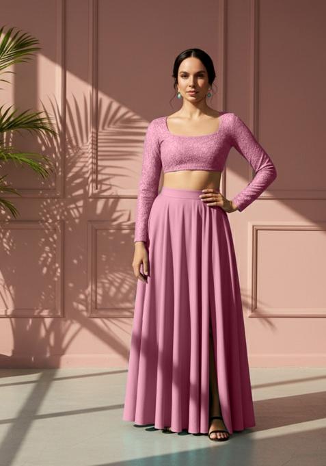 Dark Blue Sequins Embroidery Net Skirt Set