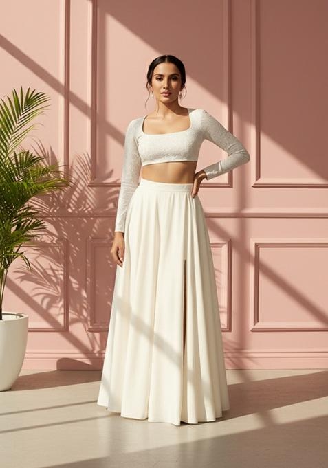 Pink Sequins Embroidery Net Skirt Set