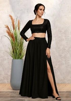 Black Sequins Embroidery Net Skirt Set