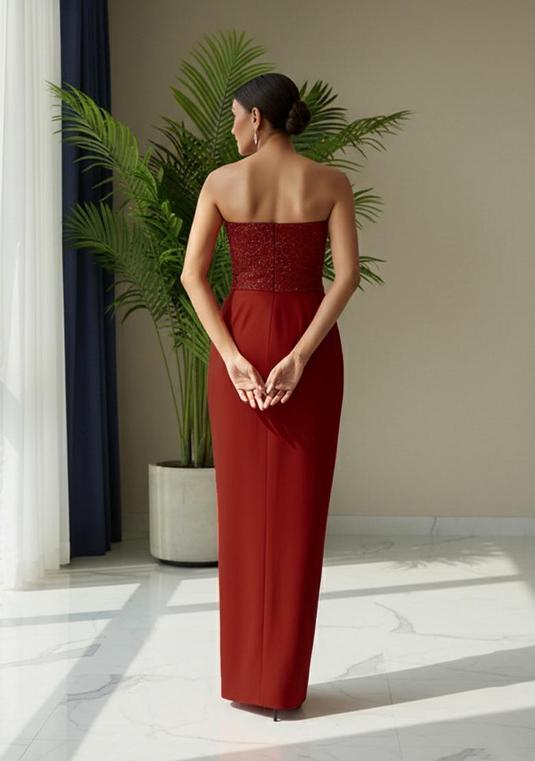 Maroon Sequins Embroidery Net Fusion Set - Indya