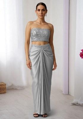 Silver Sequins Embroidery Net Fusion Set