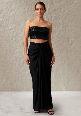 Black Sequins Embroidery Net Fusion Set