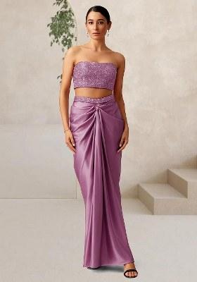 Lavender Sequins Embroidery Net Fusion Set