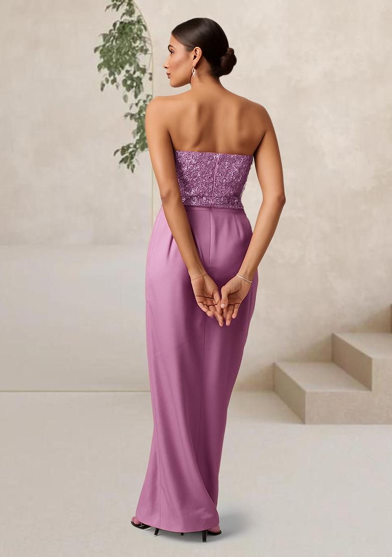 Lavender Sequins Embroidery Net Fusion Set - Indya