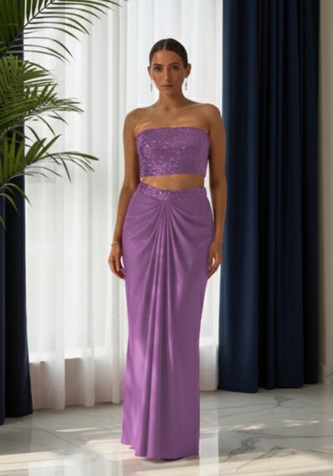 Purple Sequins Embroidery Net Fusion Set