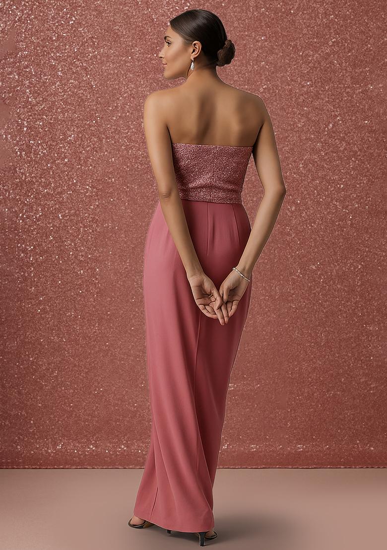 Pink Sequins Embroidery Net Fusion Set - Indya