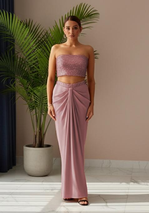 Pink Sequins Embroidery Net Fusion Set