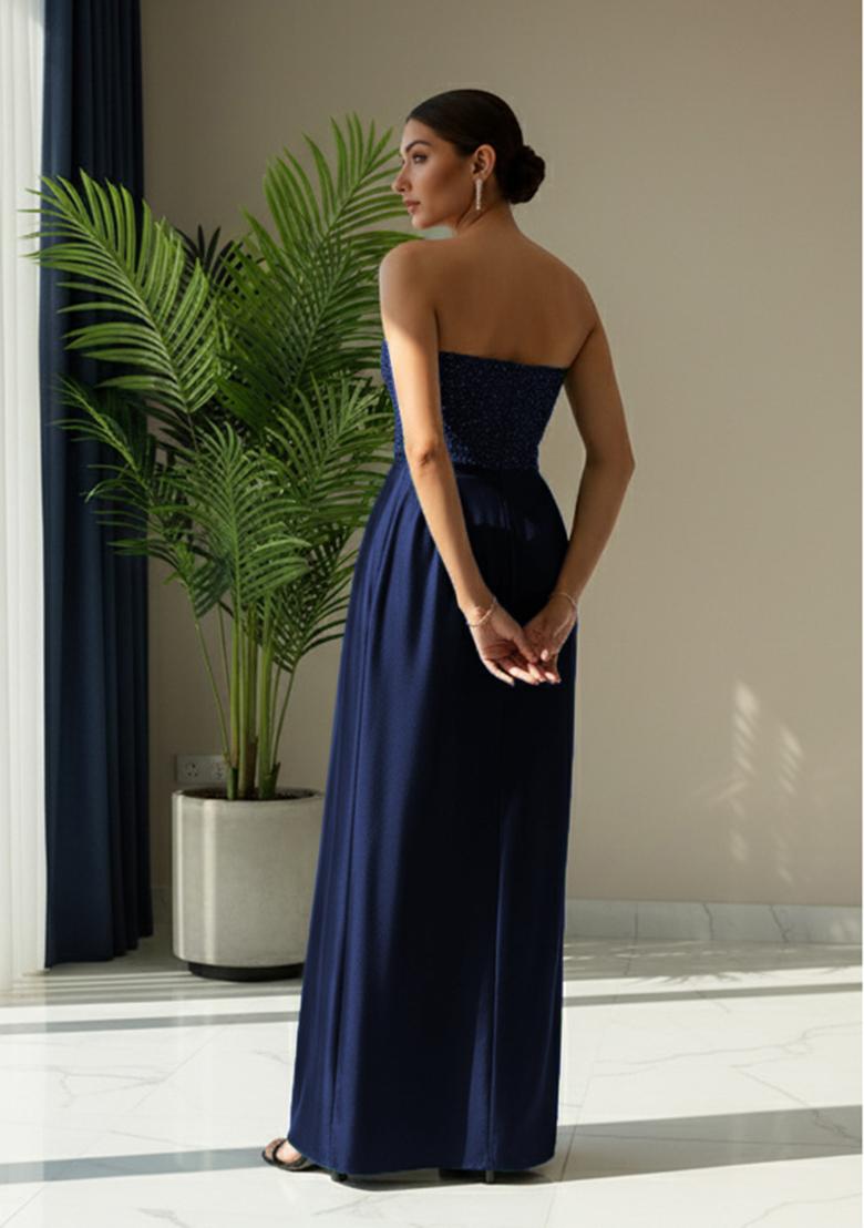 Blue Sequins Embroidery Net Fusion Set - Indya