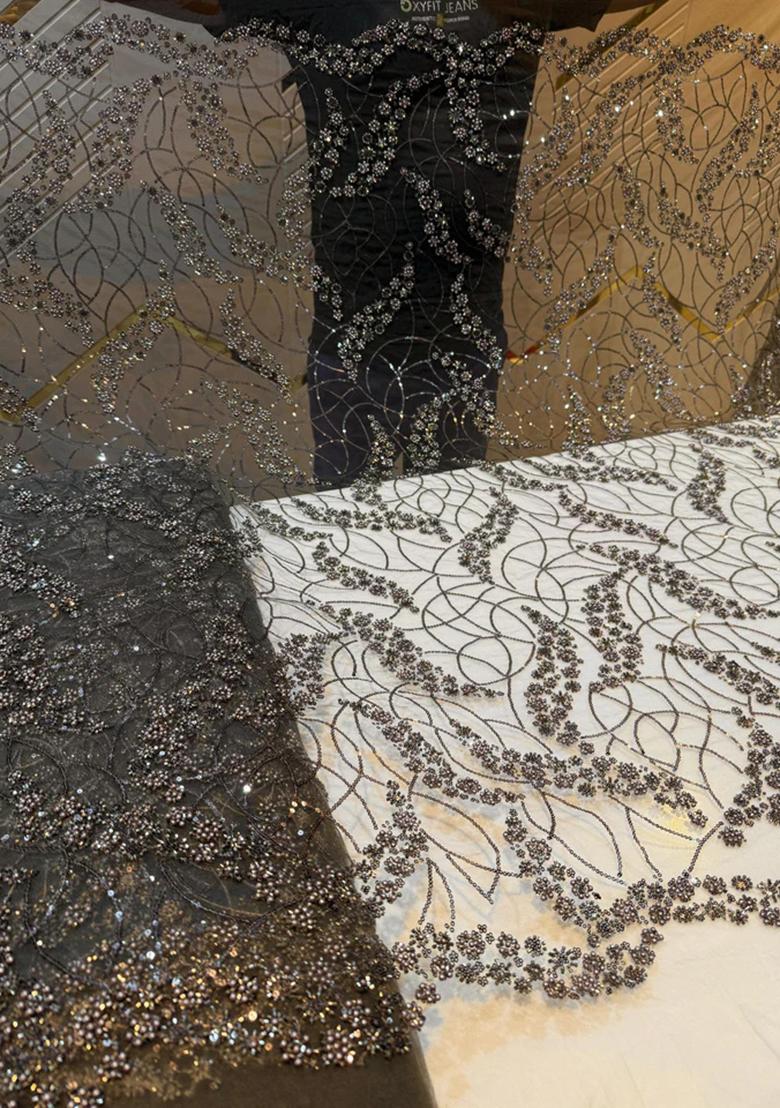 Grey Embroidery Net Skirt Set - Indya