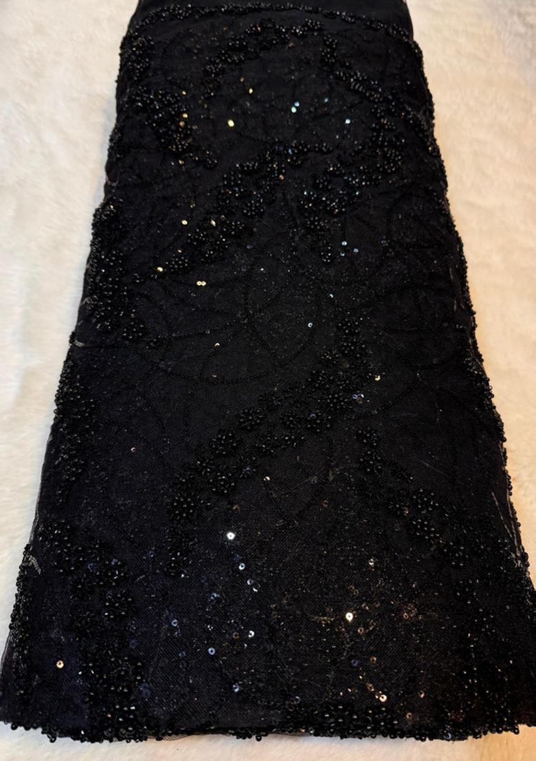 Black Embroidery Net Skirt Set - Indya