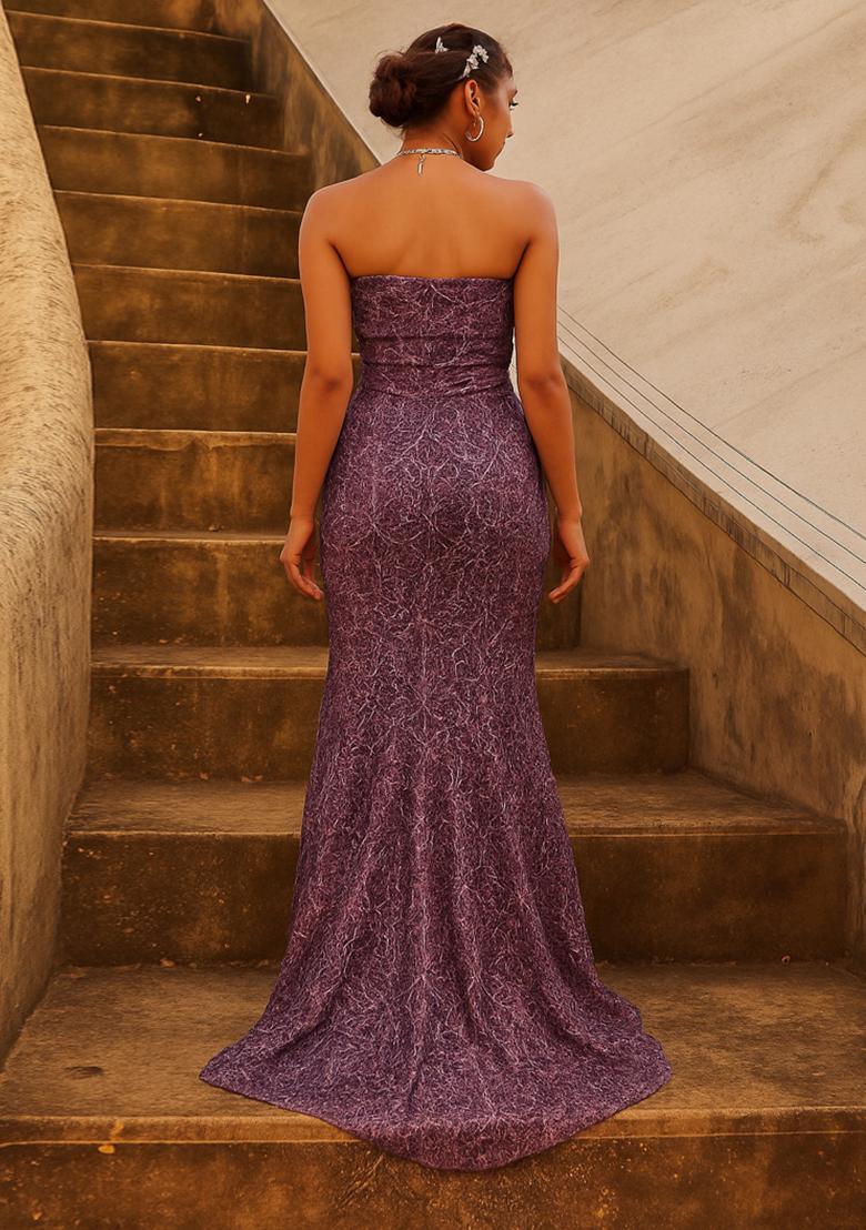 Purple Embroidery Net Skirt Set - Indya