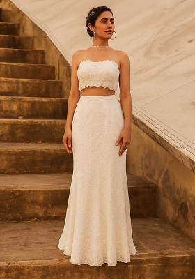 White Embroidery Net Skirt Set