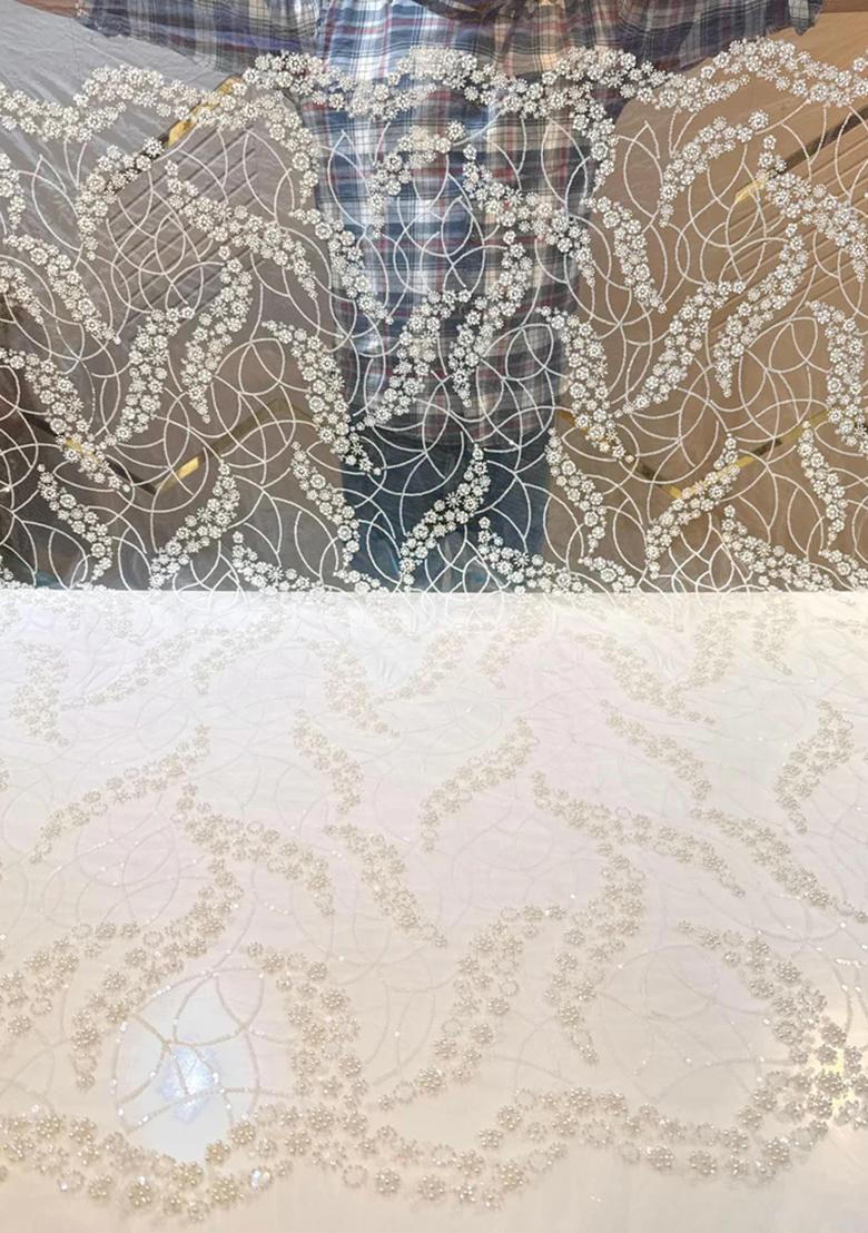 White Embroidery Net Skirt Set - Indya