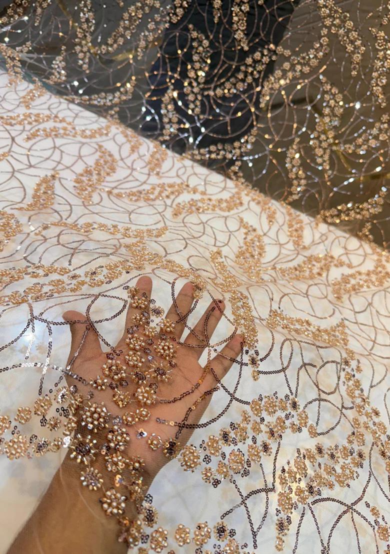 Golden Embroidery Net Skirt Set - Indya