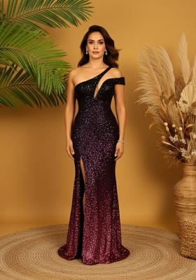 Blue Sequins Embroidery Net Dress