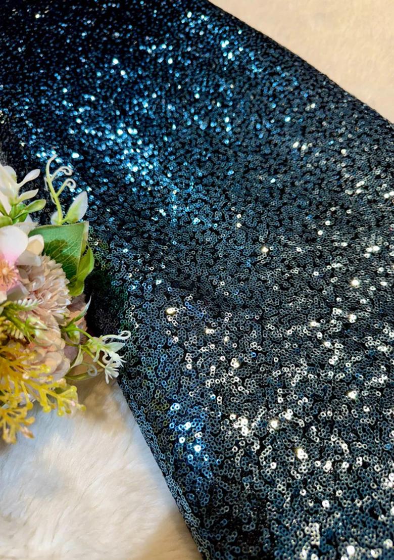 Blue Sequins Embroidery Net Dress - Indya