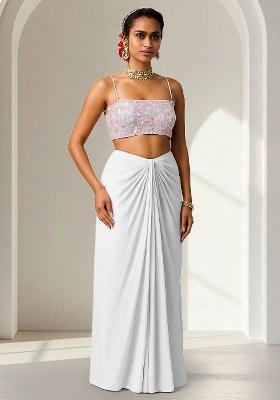 White Sequins Embroidery Net Skirt Set