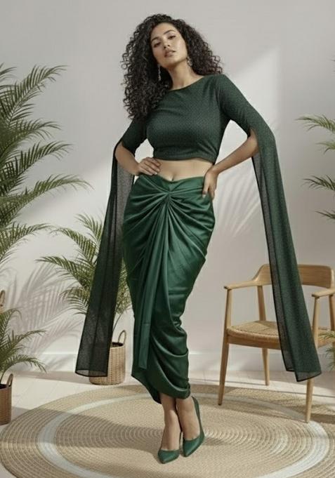 Green Sequins Embroidery Net Fusion Set