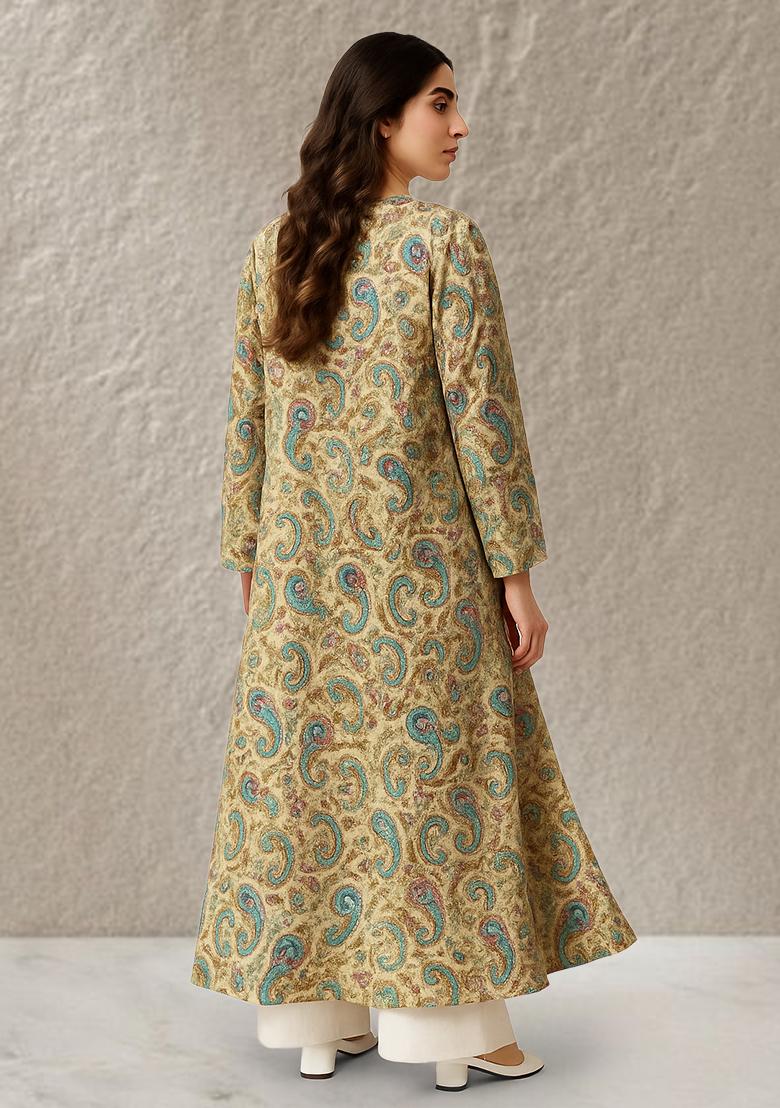 Multicolour Embroidered Crepe Fusion Set - Indya