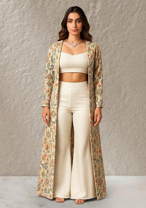 Multicolour Embroidered Crepe Fusion Set