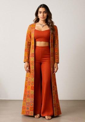 Red Silk Printed Fusion Set