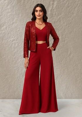 Red Sequin Net Fusion Set