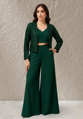 Dark Green Sequin Net Fusion Set