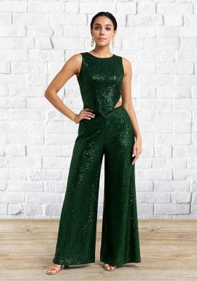 Dark Green Sequin Net Fusion Set