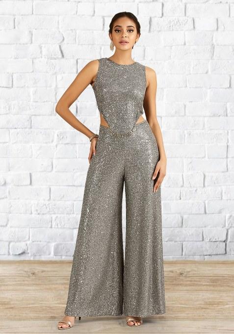 Grey Sequin Net Fusion Set