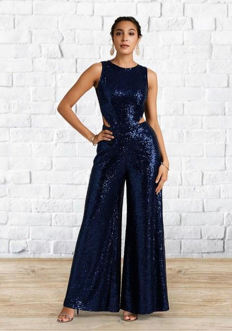 Dark Blue Sequin Net Fusion Set