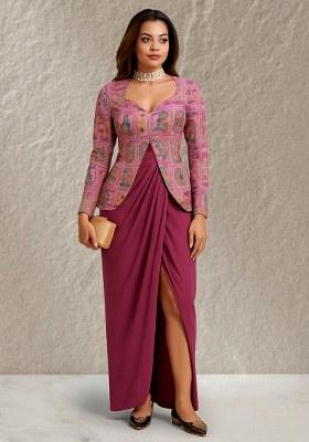 Pink Figure Print Silk Fusion Set