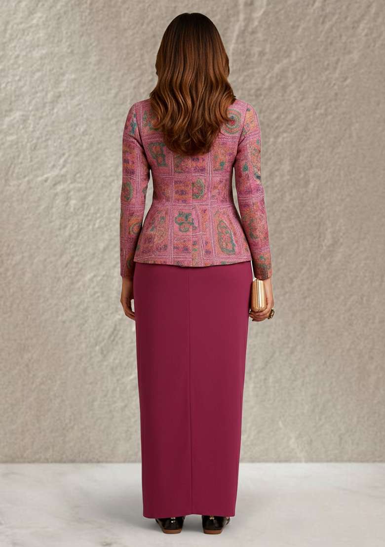 Pink Figure Print Silk Fusion Set - Indya