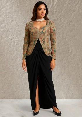 Multicolor Figure Print Silk Fusion Set