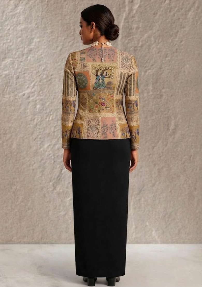 Multicolor Figure Print Silk Fusion Set - Indya