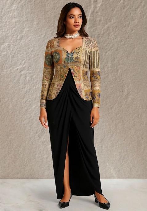 Multicolor Figure Print Silk Fusion Set