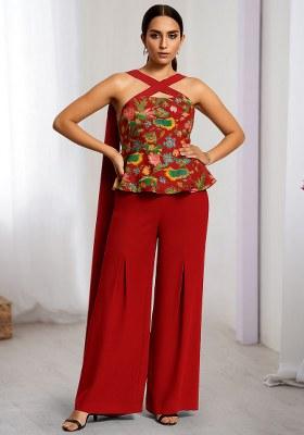 Red Floral Print Fusion Set