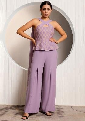 Purple Figure Print Silk Fusion Set