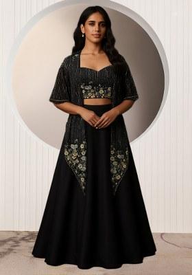 Black Embroidered Silk Lehenga Set