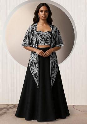 Black Figure Print Lehenga Set
