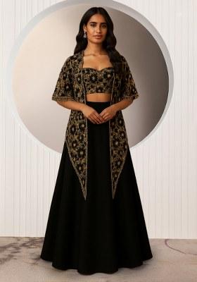 Black Embroidered Net Lehenga Set