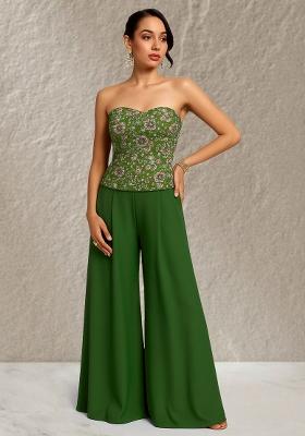 Green Embroidered Crepe Fusion Set