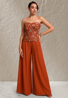 Mustard Embroidered Crepe Fusion Set