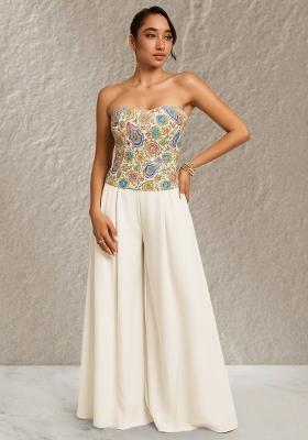 White Embroidered Crepe Fusion Set