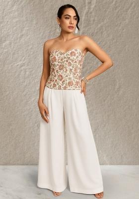 White Embroidered Crepe Fusion Set